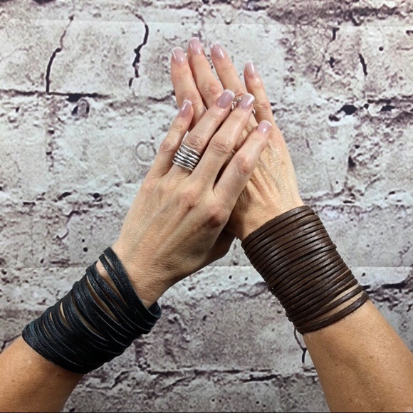 NEW Boho Coffee Brown leather slashed bracelet - Picture 4 of 7